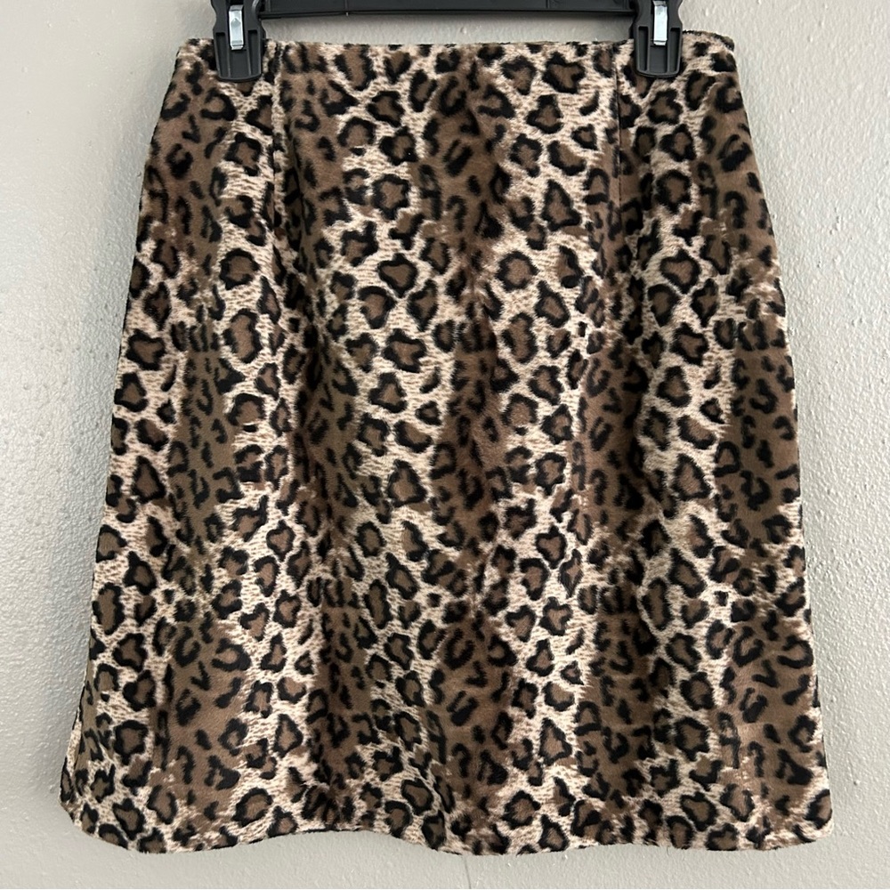 Vintage J McLaughlin Leopard Animal Print Fuzzy Furry Mini Skirt Size 8 Y2K 90s